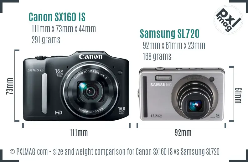 Canon SX160 IS vs Samsung SL720 size comparison