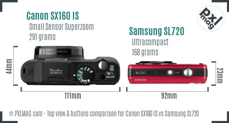 Canon SX160 IS vs Samsung SL720 top view buttons comparison