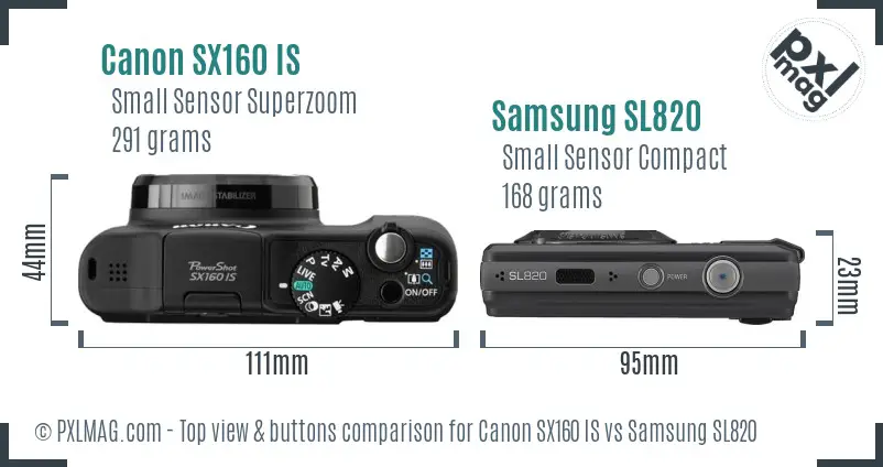 Canon SX160 IS vs Samsung SL820 top view buttons comparison