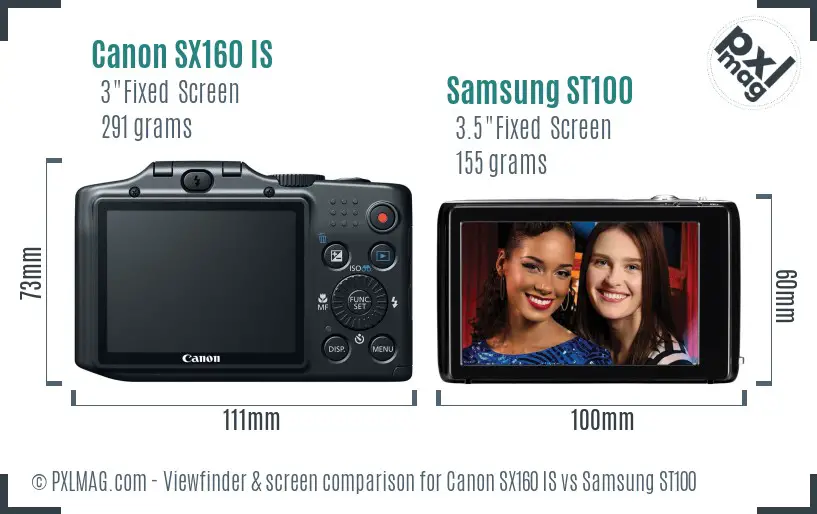 Canon SX160 IS vs Samsung ST100 Screen and Viewfinder comparison