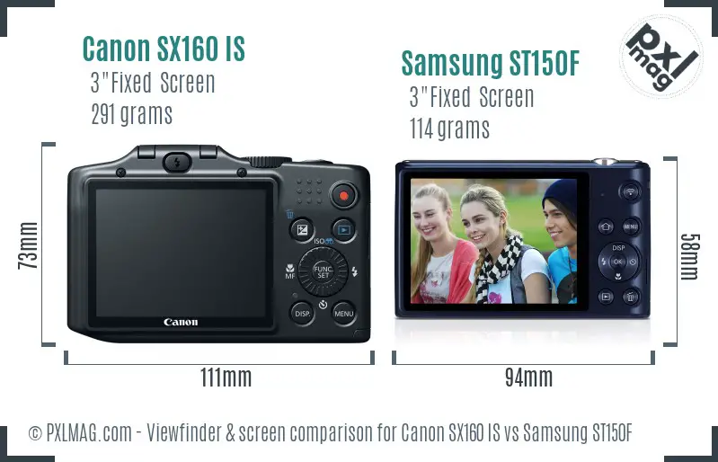 Canon SX160 IS vs Samsung ST150F Screen and Viewfinder comparison