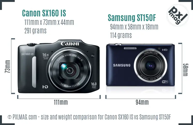Canon SX160 IS vs Samsung ST150F size comparison