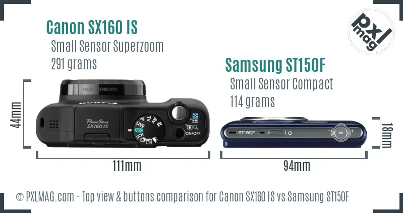 Canon SX160 IS vs Samsung ST150F top view buttons comparison