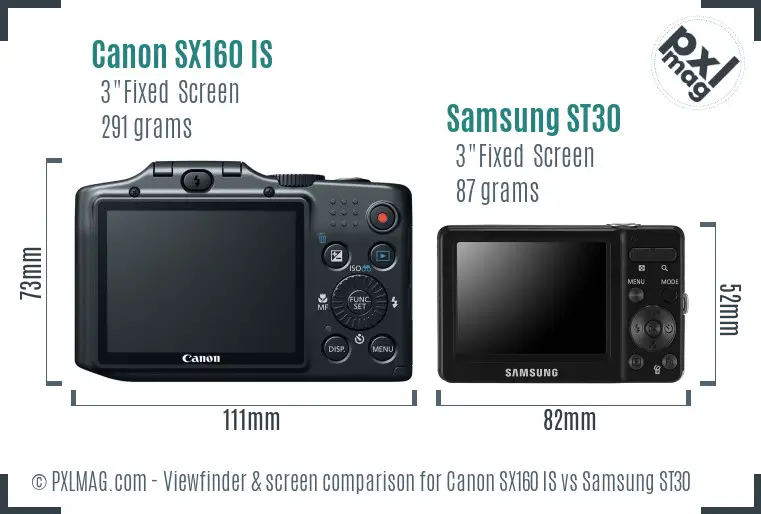 Canon SX160 IS vs Samsung ST30 Screen and Viewfinder comparison