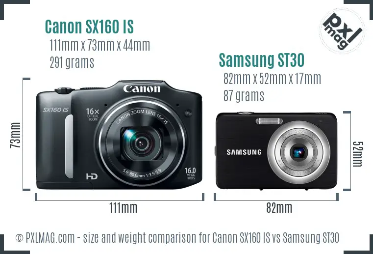 Canon SX160 IS vs Samsung ST30 size comparison