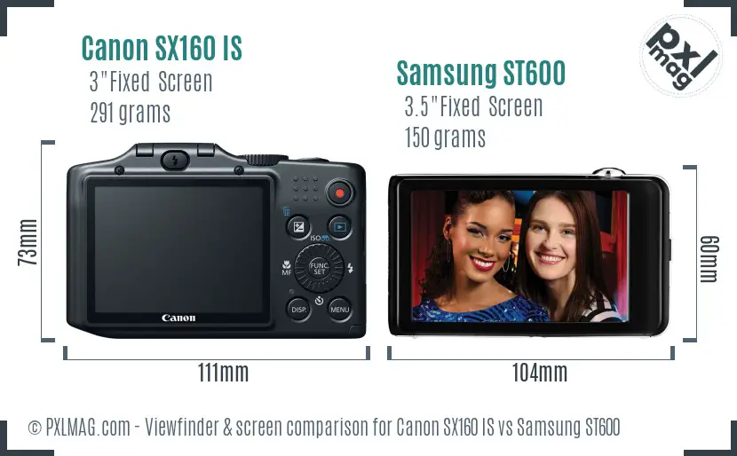 Canon SX160 IS vs Samsung ST600 Screen and Viewfinder comparison