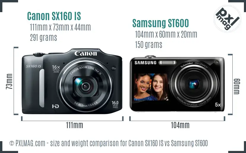 Canon SX160 IS vs Samsung ST600 size comparison