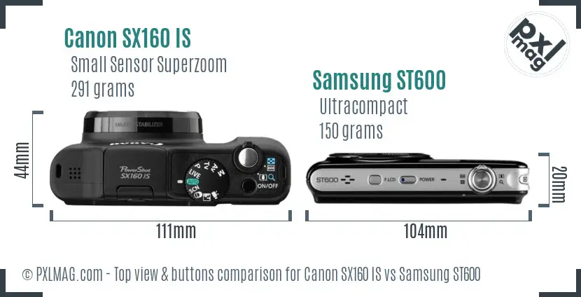 Canon SX160 IS vs Samsung ST600 top view buttons comparison