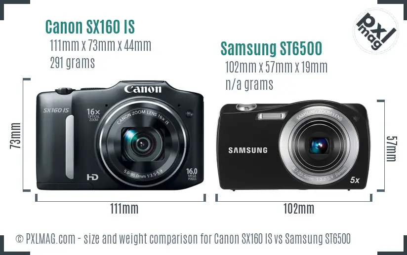 Canon SX160 IS vs Samsung ST6500 size comparison Canon SX160 IS vs Samsung ST6500 size comparison