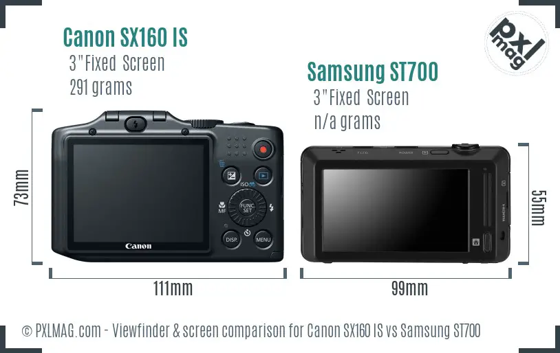 Canon SX160 IS vs Samsung ST700 Screen and Viewfinder comparison