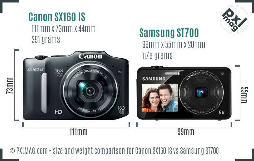 Canon SX160 IS vs Samsung ST700 size comparison