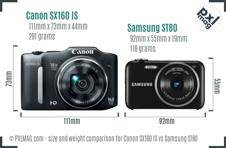 Canon SX160 IS vs Samsung ST80 size comparison