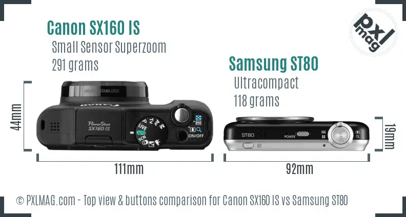 Canon SX160 IS vs Samsung ST80 top view buttons comparison