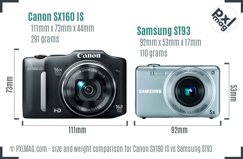 Canon SX160 IS vs Samsung ST93 size comparison Canon SX160 IS vs Samsung ST93 size comparison