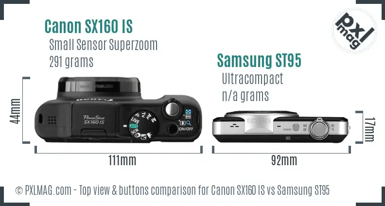 Canon SX160 IS vs Samsung ST95 top view buttons comparison