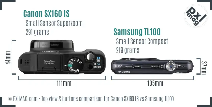 Canon SX160 IS vs Samsung TL100 top view buttons comparison