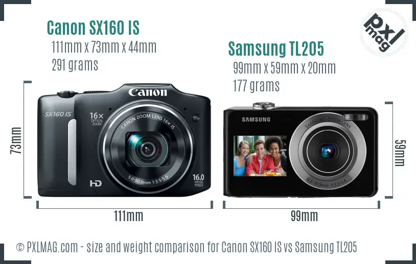 Canon SX160 IS vs Samsung TL205 size comparison Canon SX160 IS vs Samsung TL205 size comparison