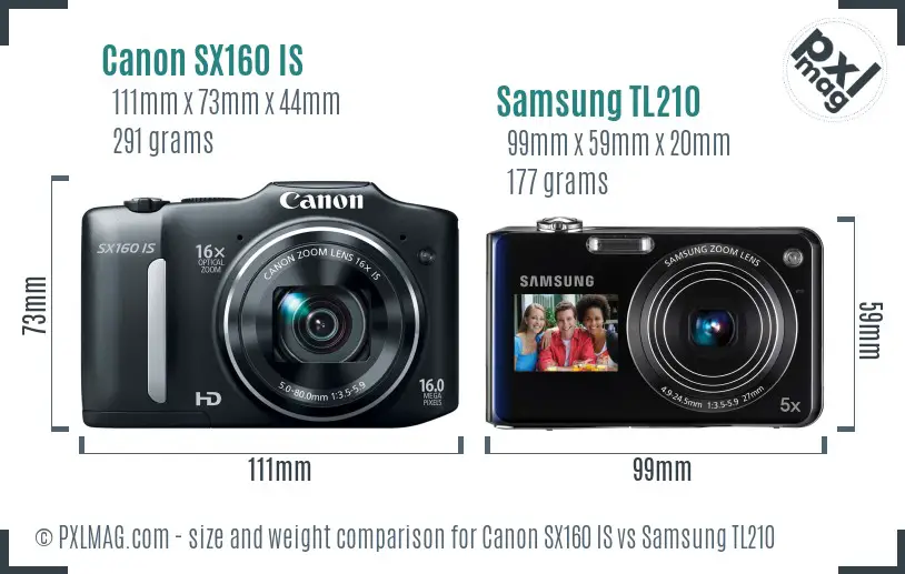 Canon SX160 IS vs Samsung TL210 size comparison