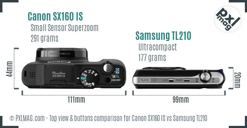 Canon SX160 IS vs Samsung TL210 top view buttons comparison