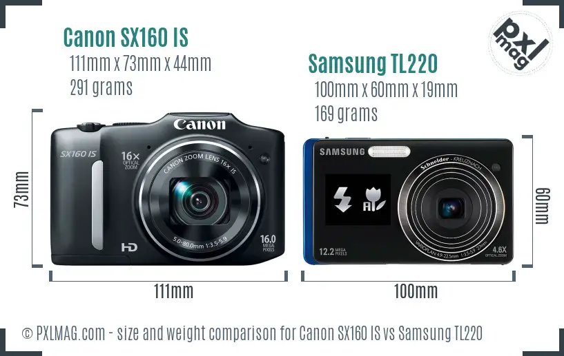 Canon SX160 IS vs Samsung TL220 size comparison