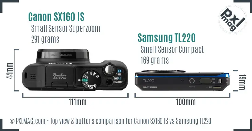 Canon SX160 IS vs Samsung TL220 top view buttons comparison