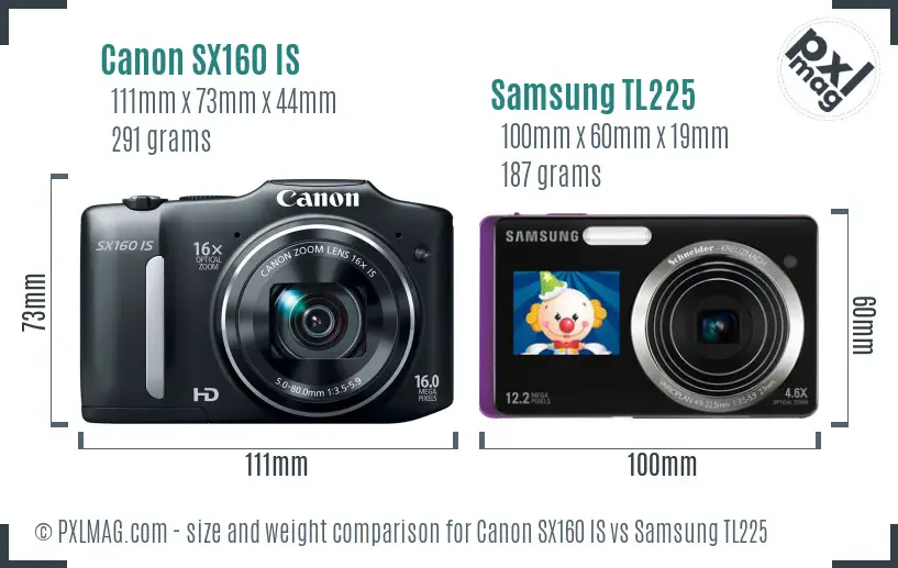 Canon SX160 IS vs Samsung TL225 size comparison