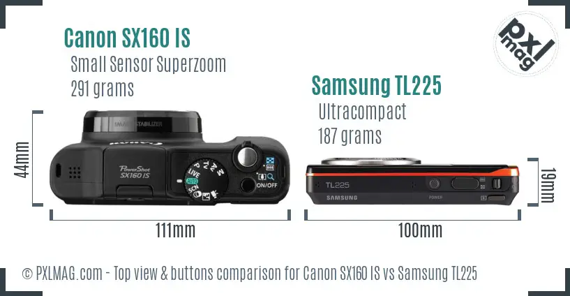 Canon SX160 IS vs Samsung TL225 top view buttons comparison