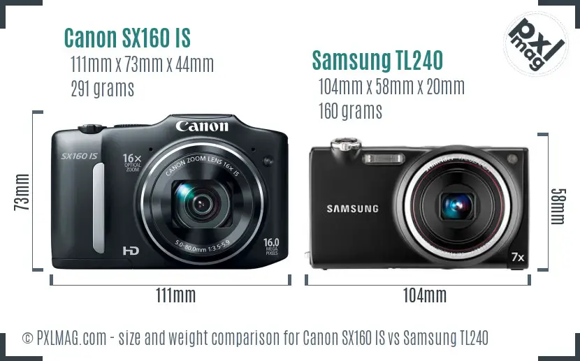 Canon SX160 IS vs Samsung TL240 size comparison