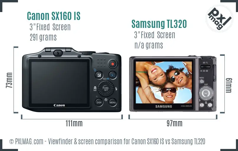 Canon SX160 IS vs Samsung TL320 Screen and Viewfinder comparison