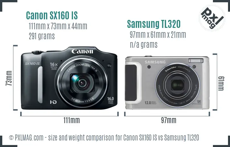 Canon SX160 IS vs Samsung TL320 size comparison