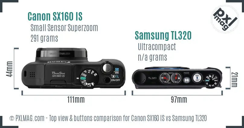 Canon SX160 IS vs Samsung TL320 top view buttons comparison