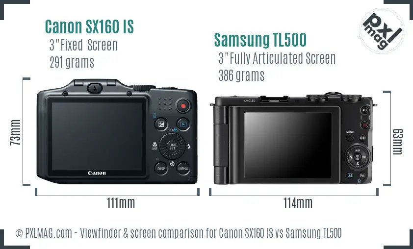 Canon SX160 IS vs Samsung TL500 Screen and Viewfinder comparison