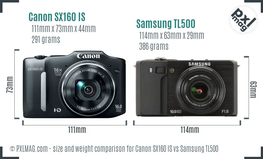 Canon SX160 IS vs Samsung TL500 size comparison