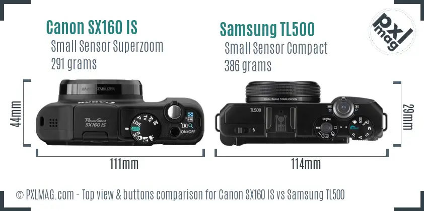 Canon SX160 IS vs Samsung TL500 top view buttons comparison