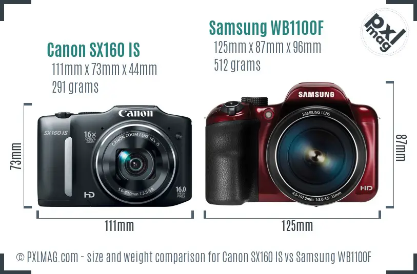 Canon SX160 IS vs Samsung WB1100F size comparison