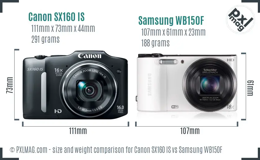 Canon SX160 IS vs Samsung WB150F size comparison