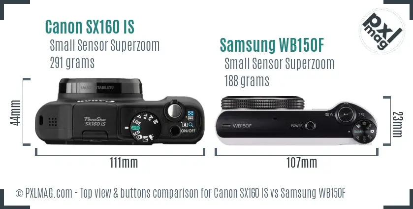 Canon SX160 IS vs Samsung WB150F top view buttons comparison