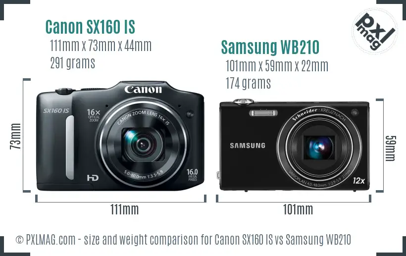 Canon SX160 IS vs Samsung WB210 size comparison