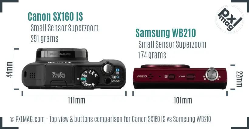 Canon SX160 IS vs Samsung WB210 top view buttons comparison