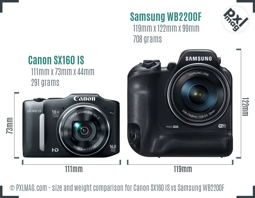 Canon SX160 IS vs Samsung WB2200F size comparison