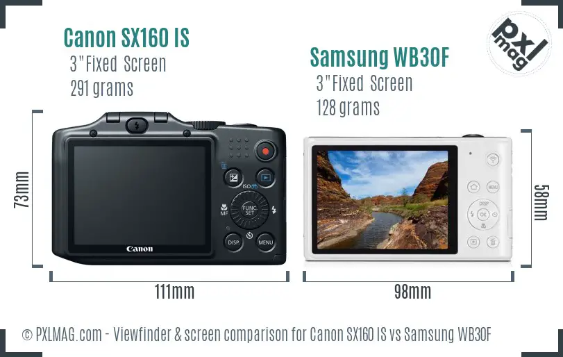 Canon SX160 IS vs Samsung WB30F Screen and Viewfinder comparison