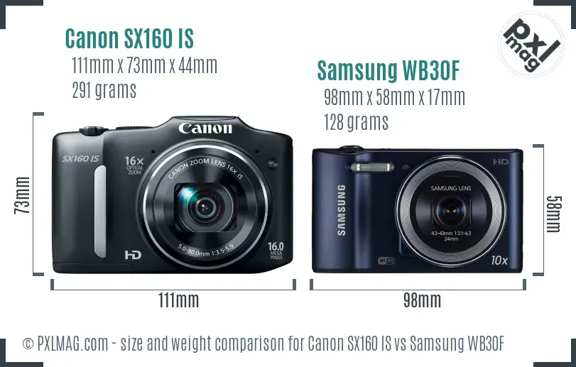 Canon SX160 IS vs Samsung WB30F size comparison