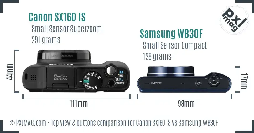 Canon SX160 IS vs Samsung WB30F top view buttons comparison