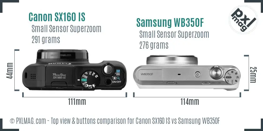 Canon SX160 IS vs Samsung WB350F top view buttons comparison Canon SX160 IS vs Samsung WB350F top view buttons comparison