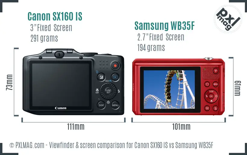 Canon SX160 IS vs Samsung WB35F Screen and Viewfinder comparison Canon SX160 IS vs Samsung WB35F Screen and Viewfinder comparison