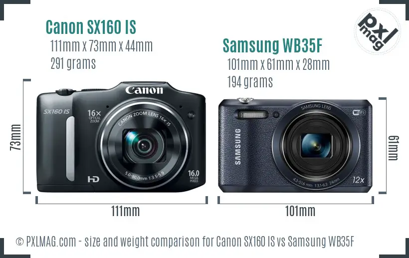 Canon SX160 IS vs Samsung WB35F size comparison Canon SX160 IS vs Samsung WB35F size comparison