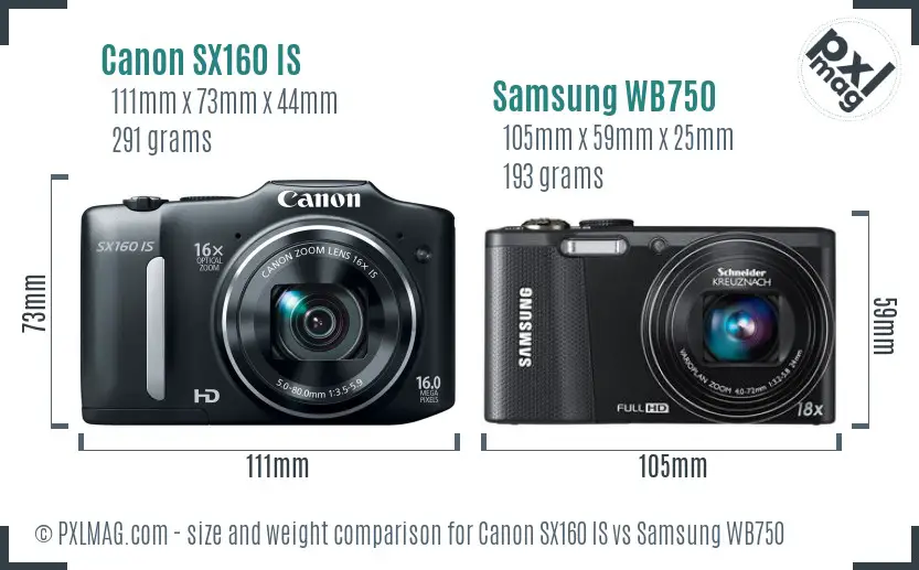 Canon SX160 IS vs Samsung WB750 size comparison Canon SX160 IS vs Samsung WB750 size comparison