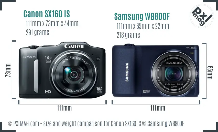Canon SX160 IS vs Samsung WB800F size comparison