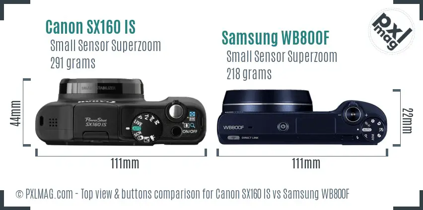 Canon SX160 IS vs Samsung WB800F top view buttons comparison