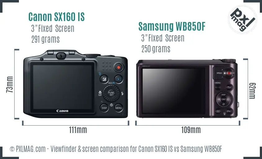 Canon SX160 IS vs Samsung WB850F Screen and Viewfinder comparison
